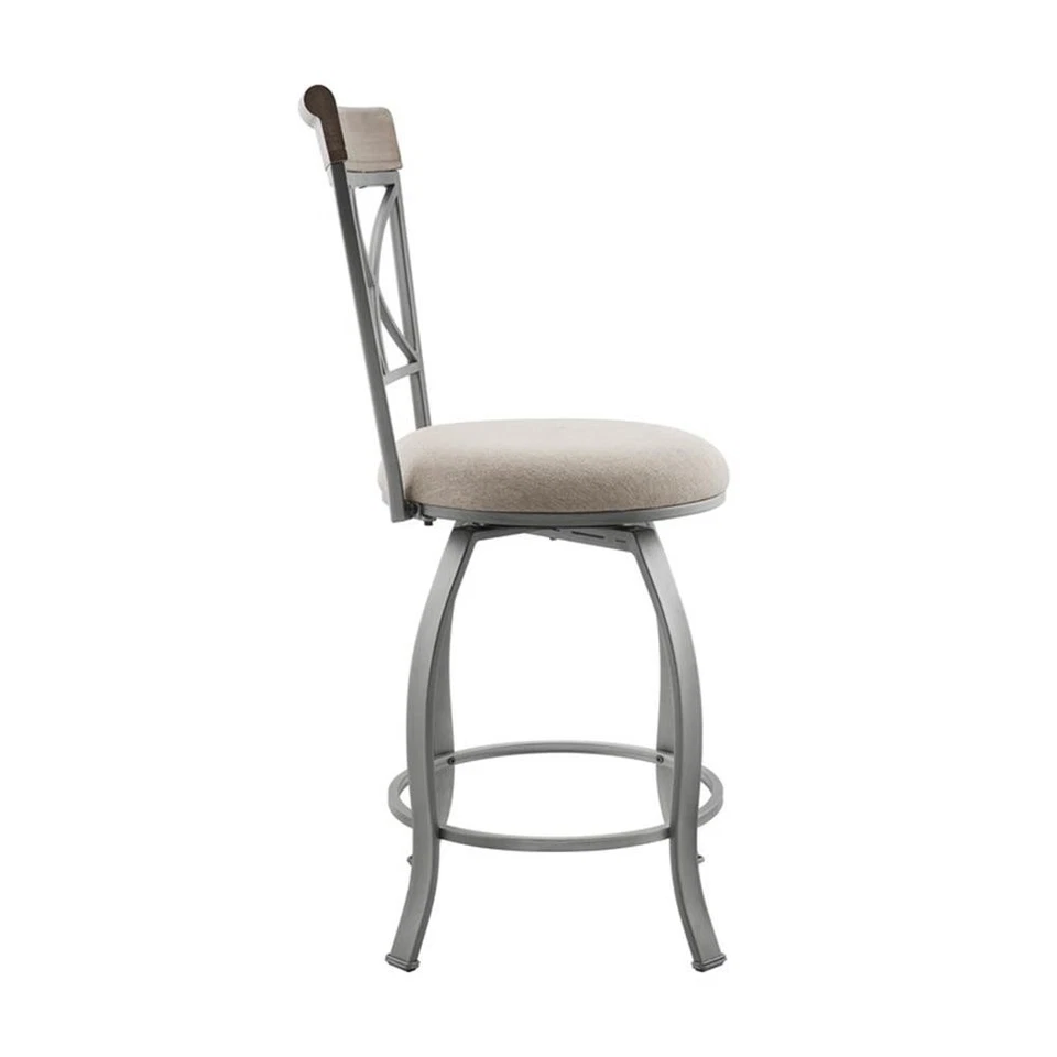 Linon Hamilton Metal Swivel Counter Stool Padded Beige Seat in Matte Pewter - Image 4 of 4
