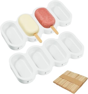 Silicone Ice Lolly Moulds, 4 Cavities, BPA-Free, Dishwasher Safe, with 50