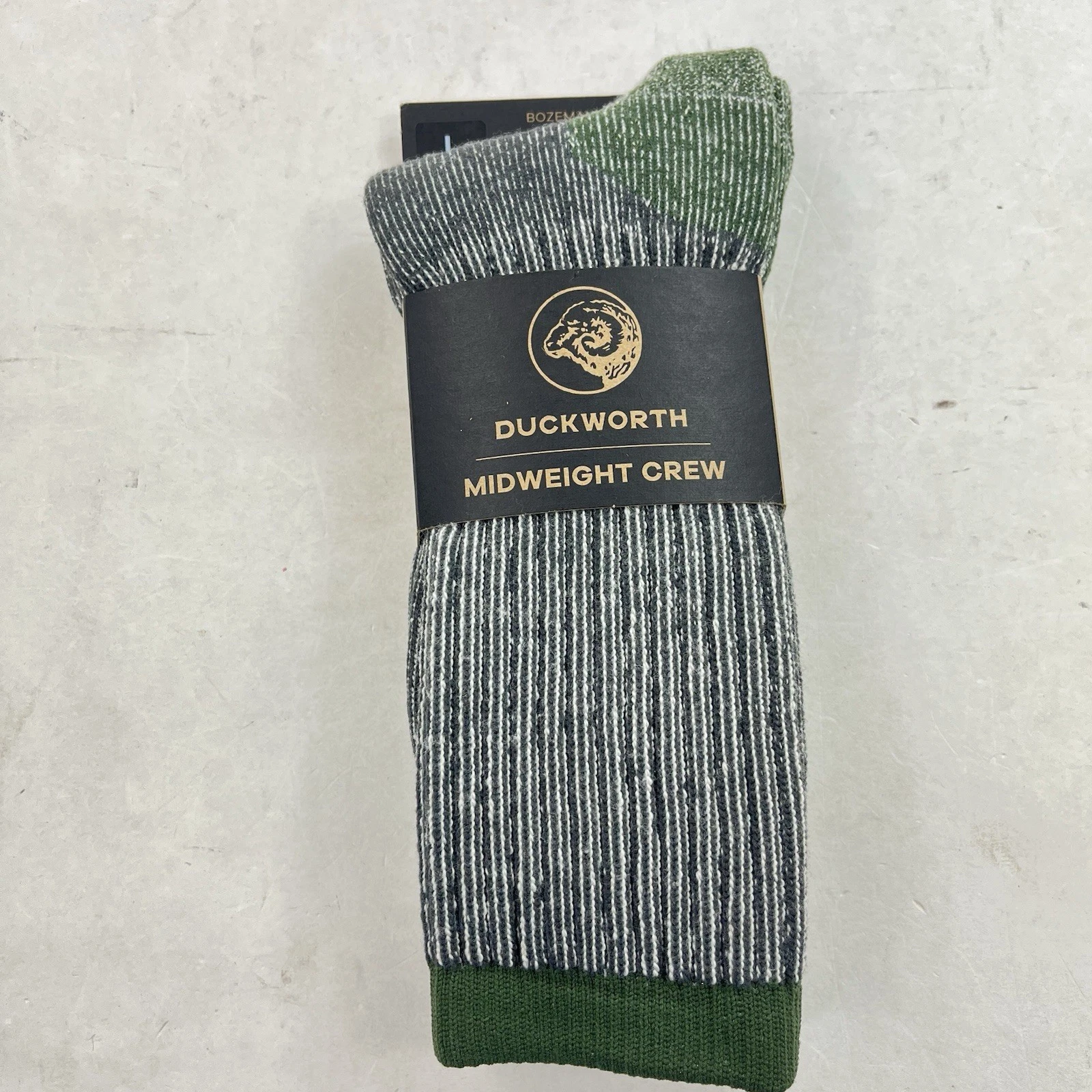 NEW Duckworth Midweight Crew Socks Wool Made USA Size Large 10-12.5 Gray Green