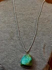 Old Pawn Sleeping    Turquoise Pendant & Sterling Silver  Chain Necklace