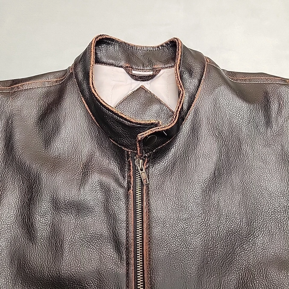  VTG BC Ethic Jacket Mens M Dark Brown Faux Leather Motorcycle Bomber Moto Retro - Image 3 of 4