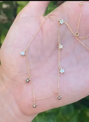 14K Yellow Gold Plated 1Ct Round Cut Lab Created Diamond Star Station Necklace