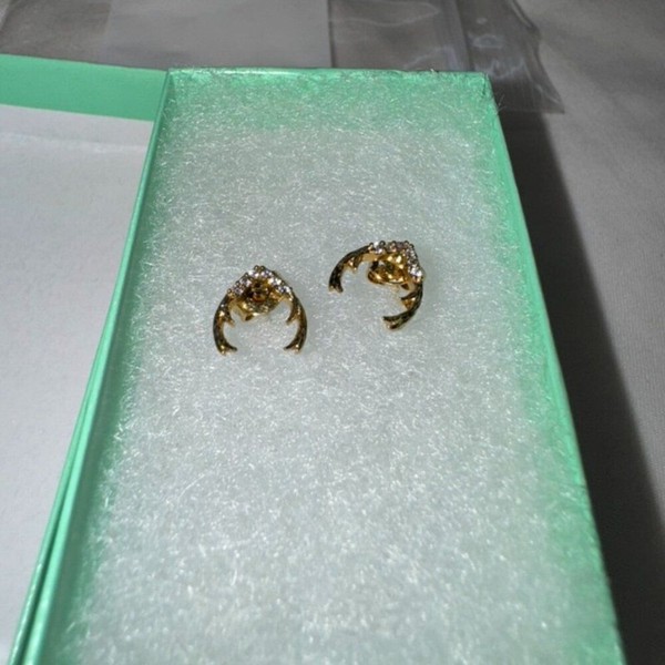 Alternate view of Nwt, Jeweled 14k Gold-plated Antler Stud Earrings With Cubic Zirconia, Gold