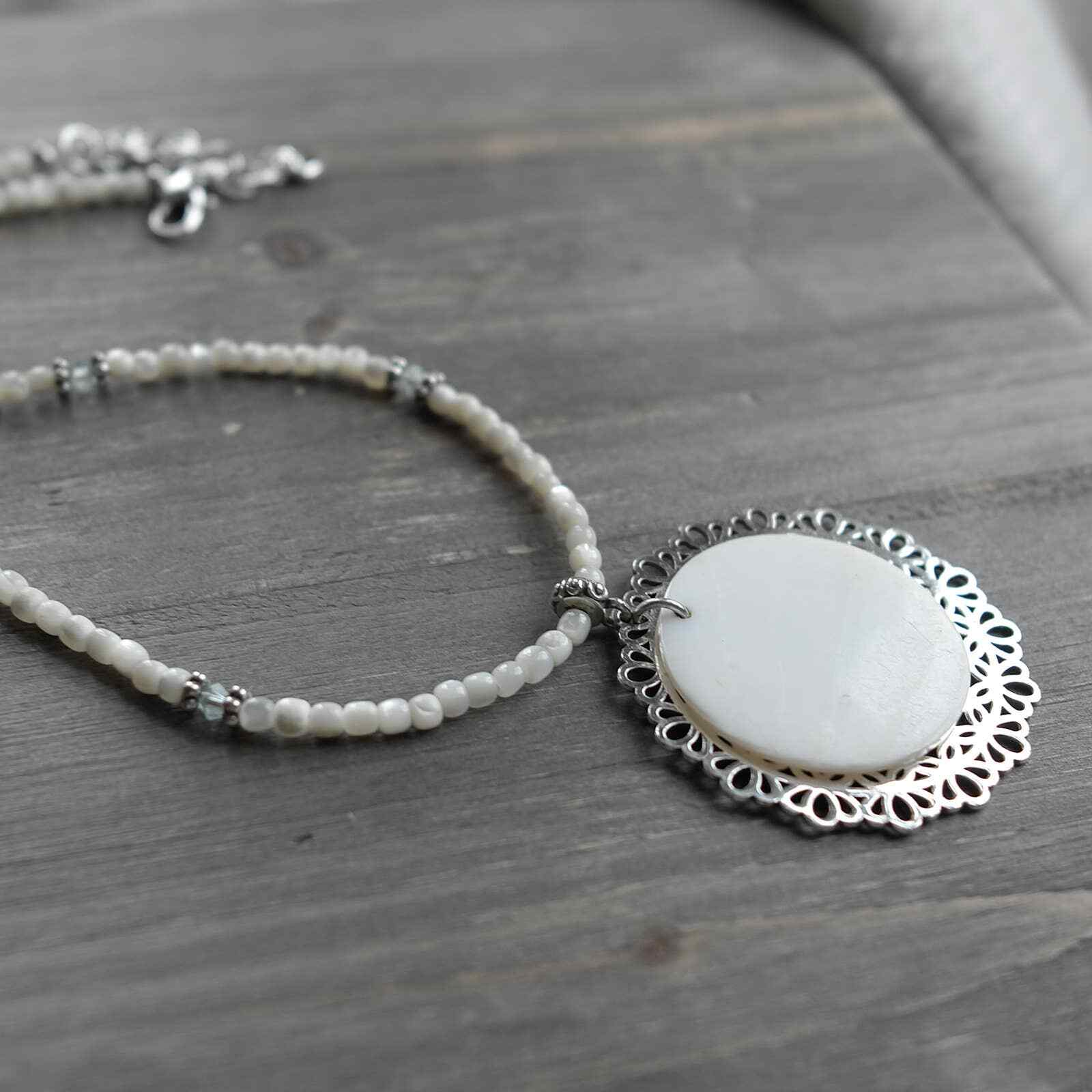 Brighton MOP Shell Double Disk Medallion Necklace… - image 4