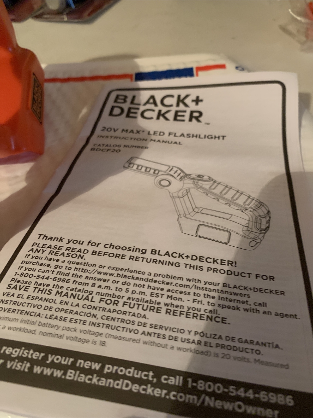 Black & Decker Cordless 20V MAX Led Flashlight BDCF20 Bare Tool