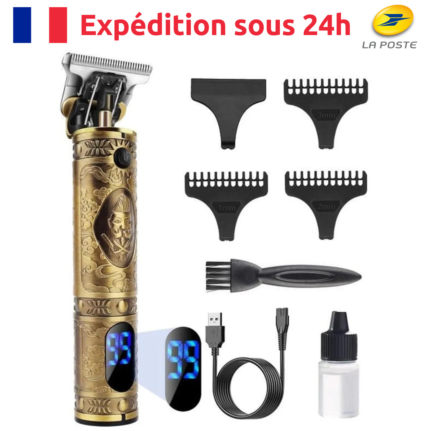 Tondeuse cheveux hommes sans fil rechargeable à écran LED de précision