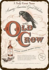 1948 OLD CROW BOURBON WHISKEY & Christmas Sleigh DECORATIVE REPLICA METAL SIGN