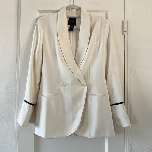 RARE Smythe tie waist white oversized tuxedo blazer black piping size 8 - Picture 17 of 17