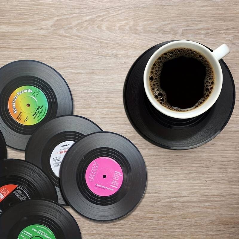 6 pack, Retro Record Player Style Non-Slip Silicone Coasters for Tea Cups , Etc image 3
