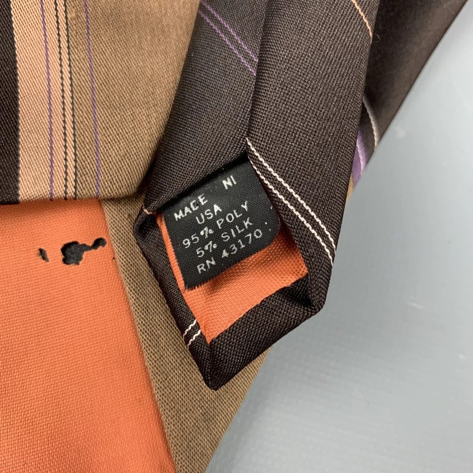 VAN HEUSEN Marrón Oscuro & Topo Diagonal Rayas Poliéster/Corbata de Seda - Imagen 3 de 4