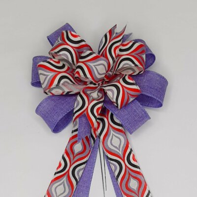 Wreath Bow, Purple Linen, Red, Gray, White