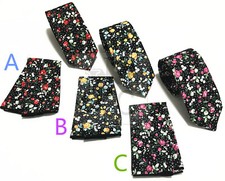 Cotton Skinny Slim 2.25" Floral Paisley Neck tie and Pocket Square Hankie 110