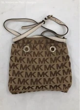 Vintage Michael Kors Beige Canvas Monogram Crossbody Bag Purse Great Condition