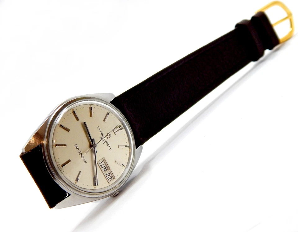 Watch ETERNA-MATIC 3000 Eterna Matic Sevenday 21 Jewel Steel 35mm Men Working - Image 3 of 4