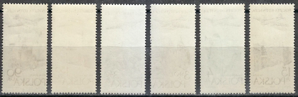Poland 1957 Mi 1035-1040 Planes over Architectural monuments / LUXE ** - Image 2 of 2