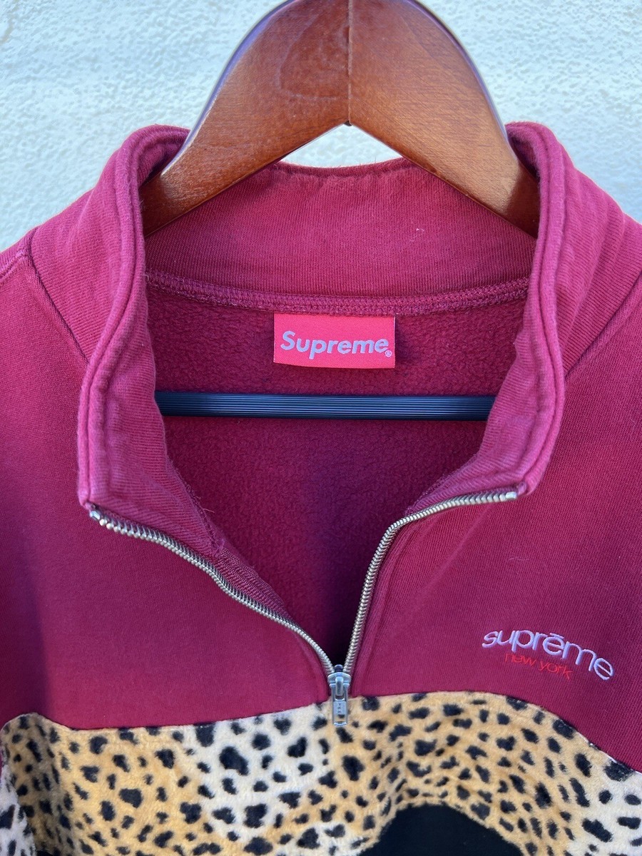 Supreme Leopard Panel Half Zip Sweatshirt Cardinal Size M | eBay