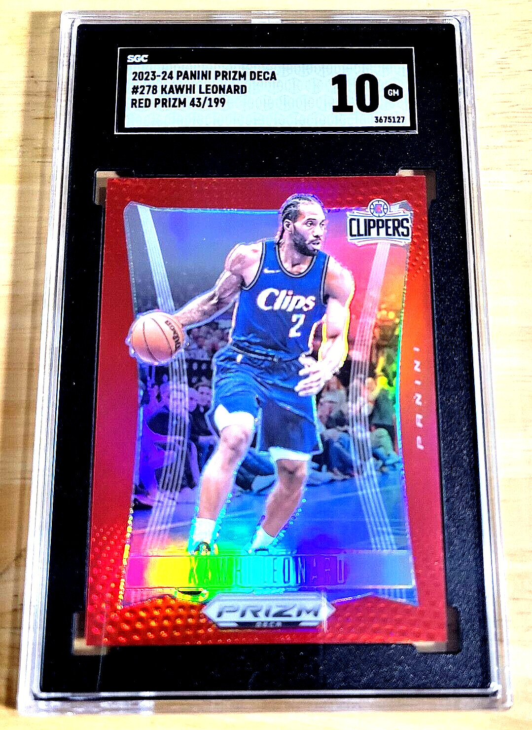 SP /199 SGC 10 GEM MINT 2023 KAWHI LEONARD PANINI RED PRIZM DECA G2655