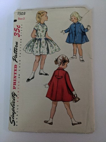 Vintage Simplicity Sewing Pattern 1503 Child S One Piece Dress Coat Size 2 Cut Ebay