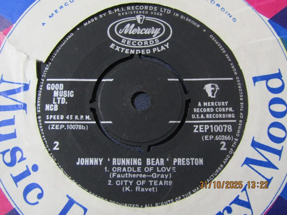 EP-JOHNNY PRESTON-RUNNING BEAR+3-MERCURY - Image 2 of 2