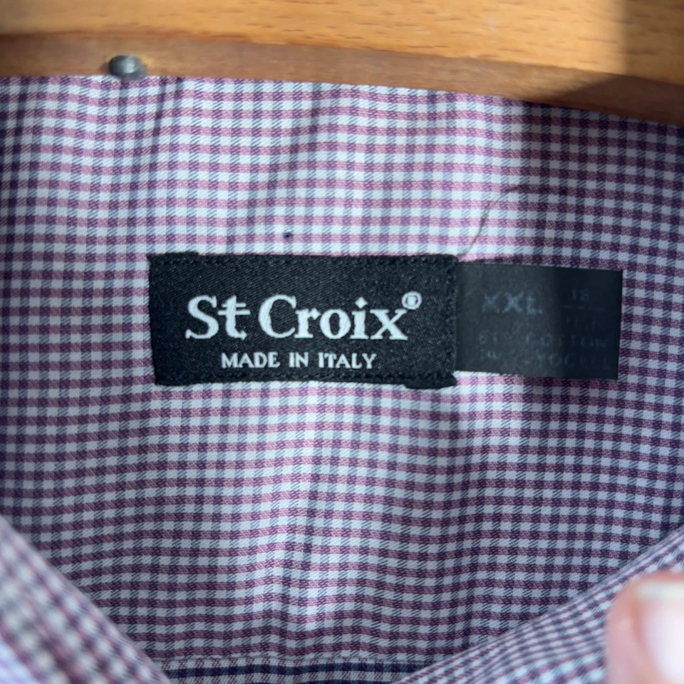 Camisa de Vestir St Croix Abotonada Para Hombre XXL Manga Larga Borgoña Cuadros Hecha en Italia Foto 3 de 4