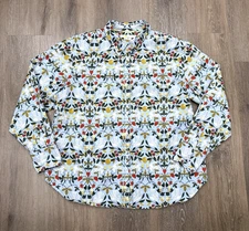 Boden Shirt Womens 14 Blue Bird Fruit Cotton Blouse Top
