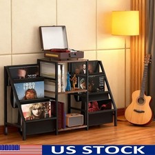 Vinyl Record Player Stand W/ Multi-tier Storage Durable Oxford Fabric Shelves US