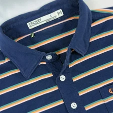 Criquet Men's Polo Shirt L Blue Striped Short Sleeve Organic Cotton Golf Casual