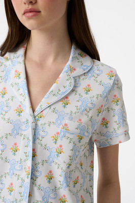 NEW! Roller Rabbit Hill House Blue Floral Monkey Trellis Polo Pajamas Small