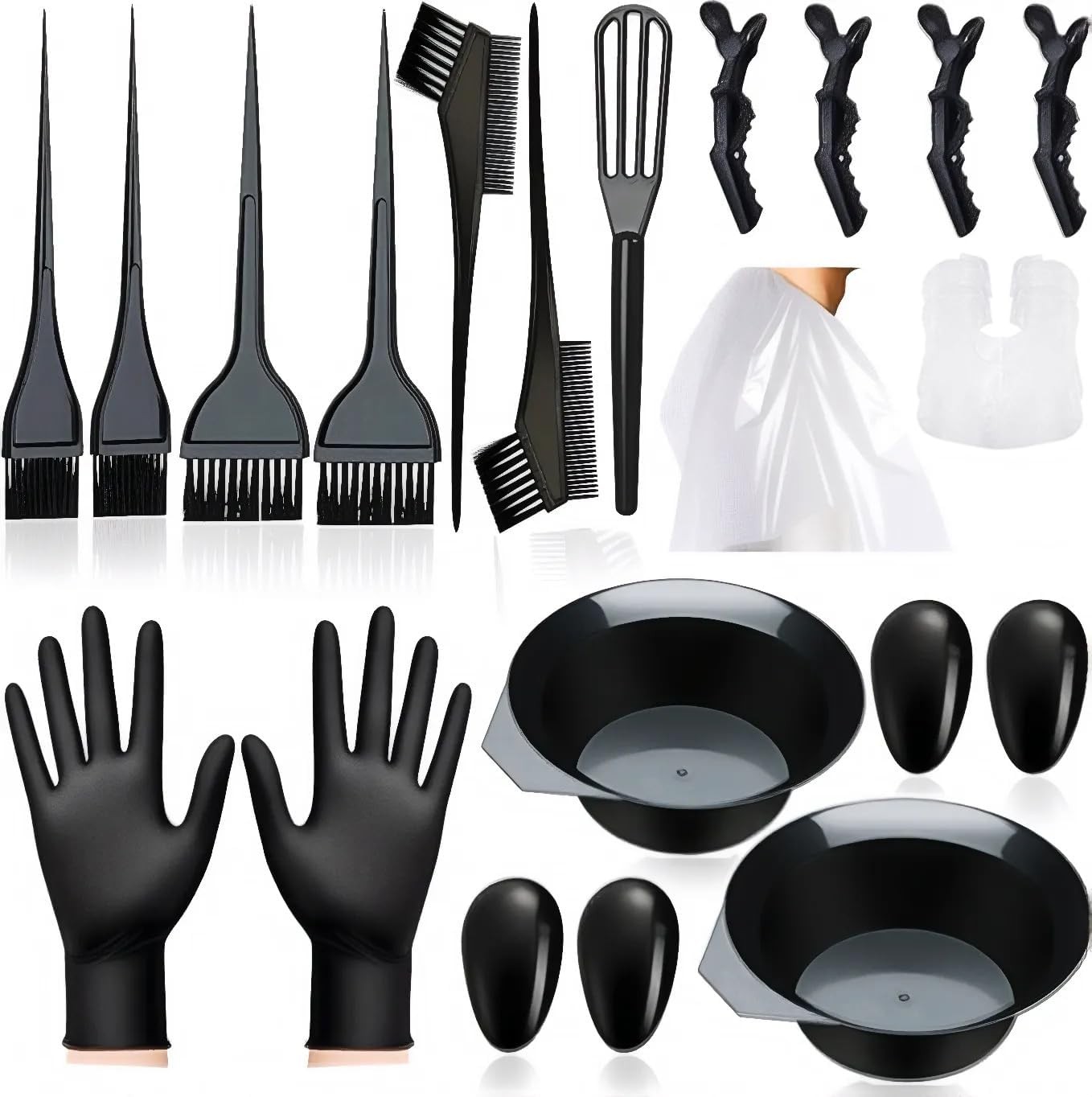 Hair Dye Brush and Bowl Set 20 PCS, Black Hair Coloring Kit Tools for Salon Use 