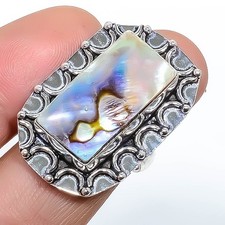 Abalone Shell Gemstone Band Ring Size 925 Sterling Silver