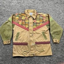 Vintage QPS Jacket Womens Medium Beige Geometric Coat Y2K Retro 80s 90s