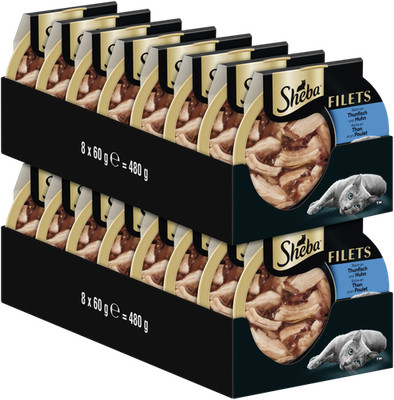 16x60g SHEBA Katzenfutter Nassfutter Schale Filets Huhn & Thunfisch MSC