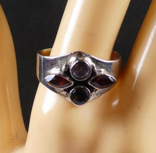 Vintage Ring Four Stone Cluster 925 Sterling Silver Garnet And Amethyst 4.1g