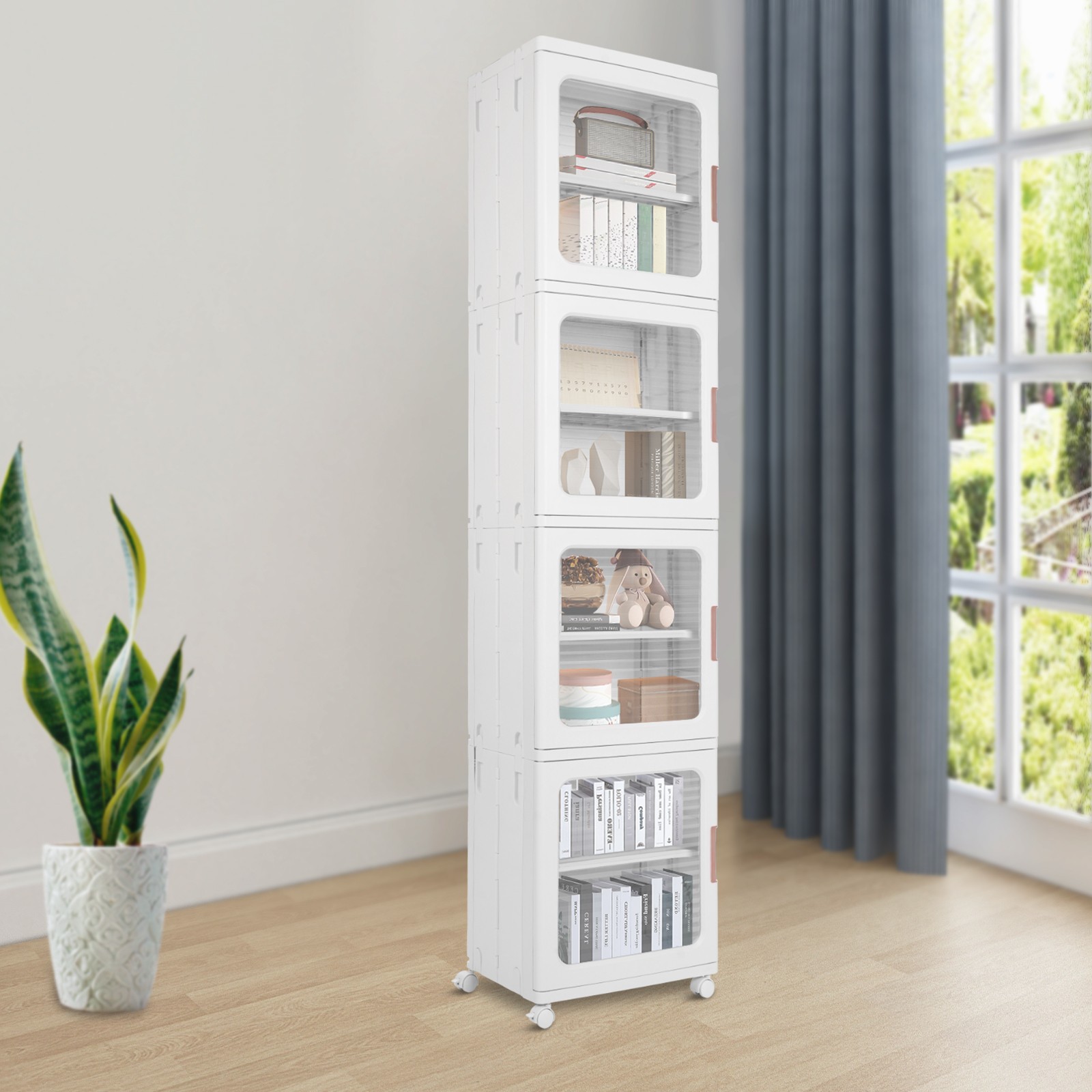 White Foldable Plastic Storage Cabinet Foldable And Movable Storage Box