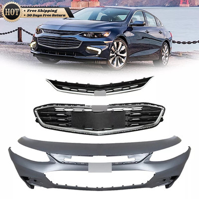 Silscvtt Front Bumper Cover&Front Upper&Lower Grille For 2016-2018 Chevy Malibu