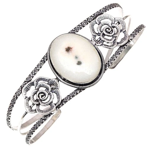 White Solar Quartz Gemstone Jewelry Cuff Bracelets 7''Adjustable