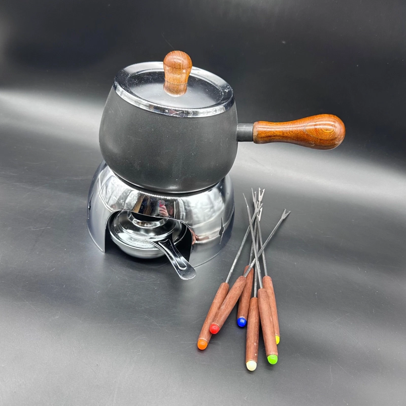 Vintage Fondue Set Black Pot Retro Cooking Party Chocolate Cheese Cookware
Opens in a new window or