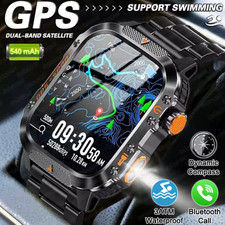 Military Smart Watch GPS Outdoor Tracker Flashlight Compass BT Call Waterproof