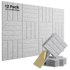 Sound Proof Foam Panels for Walls Self-Adhesive, 12-Pack 12"X12"