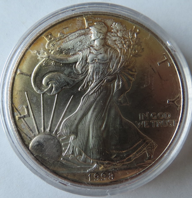 1998 SILVER EAGLE 1 OZ .999 FINE SILVER COIN USA LIGHT TONING | eBay