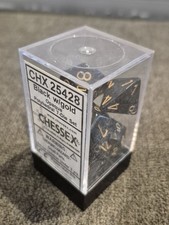 Chessex 7 Dice Set Black With Gold opaque Dungeons & Dragons RPG NEW cc