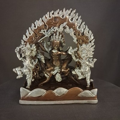 Tibetan Buddhism Lord Palden Lhamo (Glorious Goddess) Silver Oxide Copper Statue