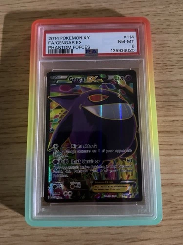 2014 POKEMON XY PHANTOM FORCES #114 FULL ART/GENGAR EX PSA 8