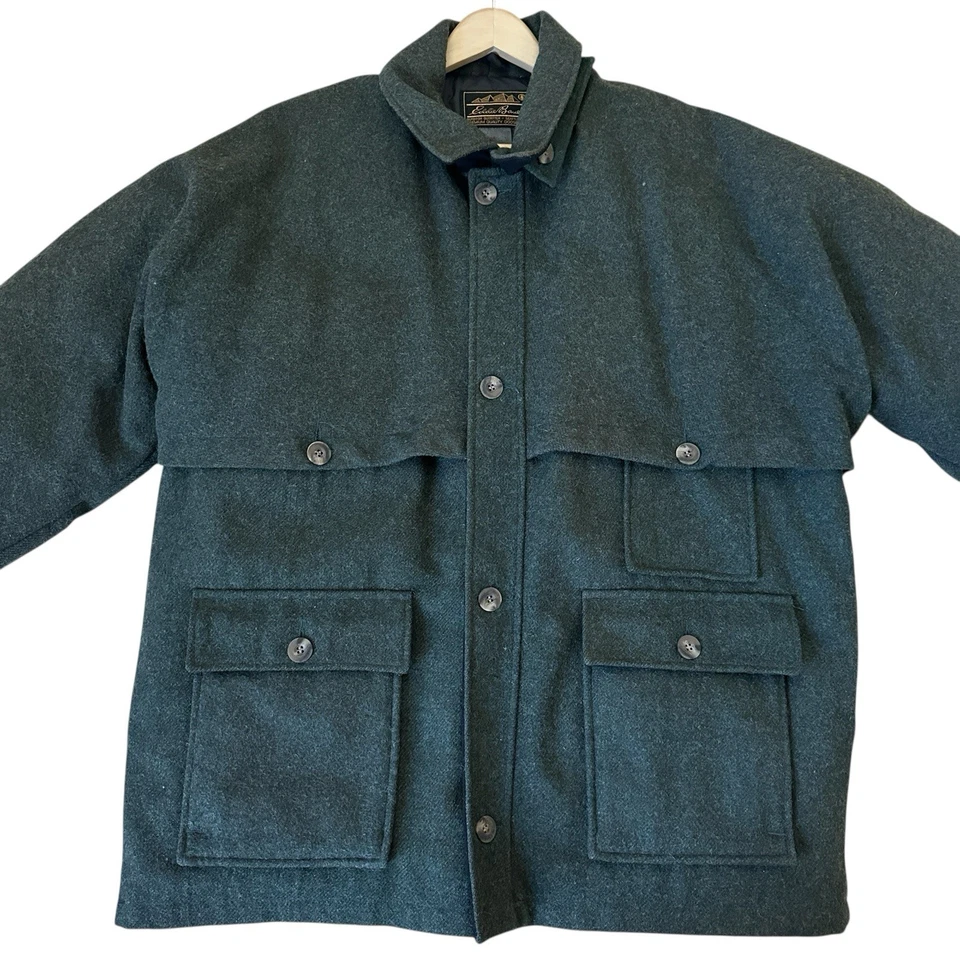 Vintage Eddie Bauer Jacket Men's Size XL Mackinaw Green Wool Goose Down Pockets - Image 4 of 4