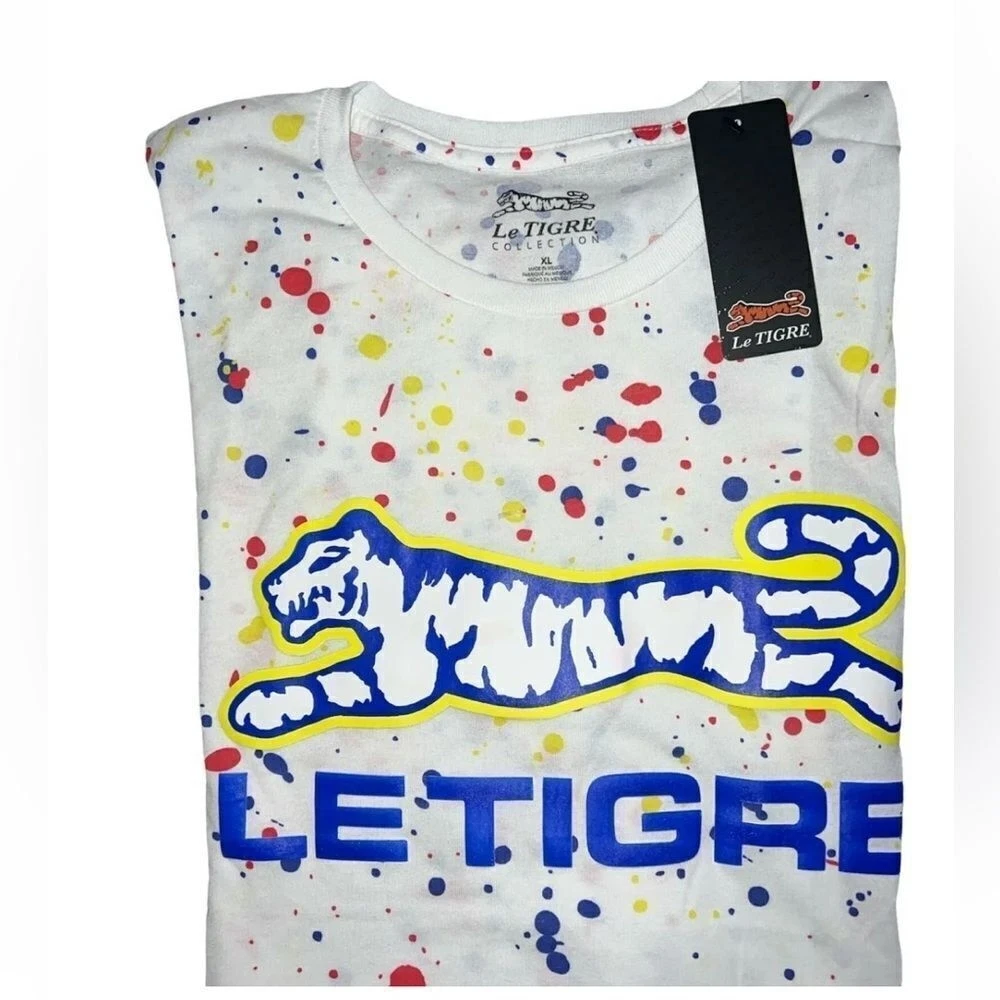 T-shirt Le Tigre Designer Mens white Crew Neck pull over short sleeve XL