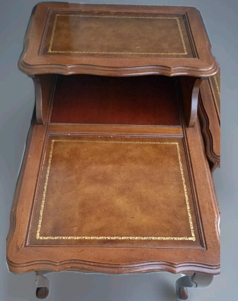 Vintage Coffee and End Table Set Leather Top Henredon Chippendale # 8424 - Image 2 of 4