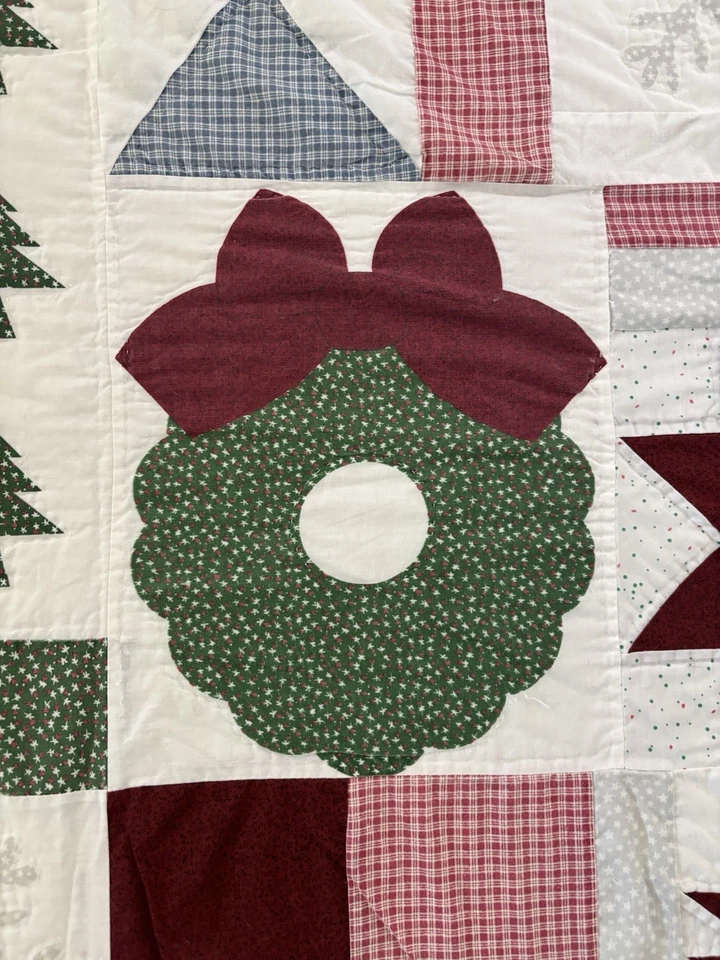 Snowman Family Winter Christmas Handmade Quilt 2 Shams Cottage Patchwork 85x85 - Image 4 of 4