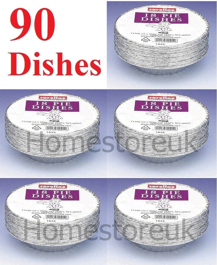 90 ALUMINIUM TIN FOIL BAKING SMALL PIE DISHES CAKE BOWL PLATES DISPOSABLE 1032
