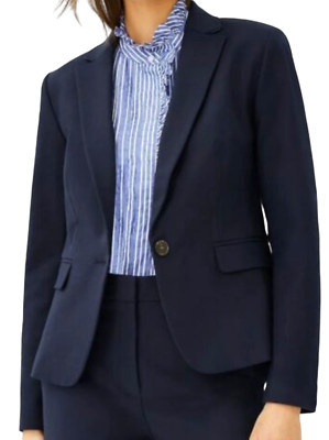 ANN TAYLOR NIGHT SKY BLUE THE SHORTER ONE BUTTON STRETCH COTTON BLAZER JACKET 0