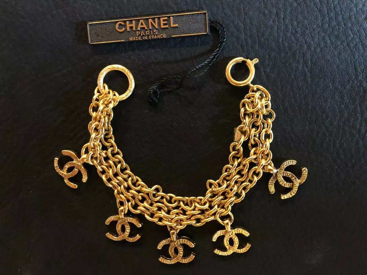 CHANEL Bracelet Bangle AUTH Coco CC Mark Vintage Rare Gold Triple 5 Logo  F/S 70